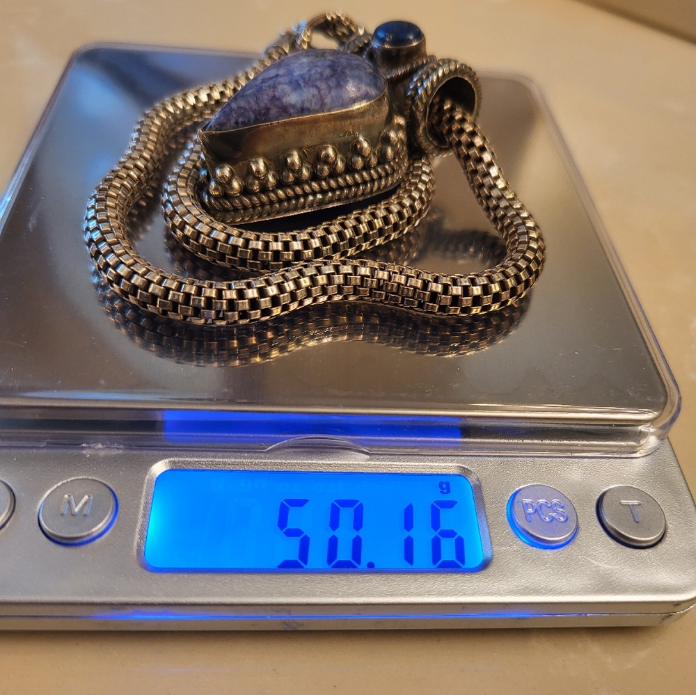 Solid Sterling Silver Chain With Lapis Pendant - image 8